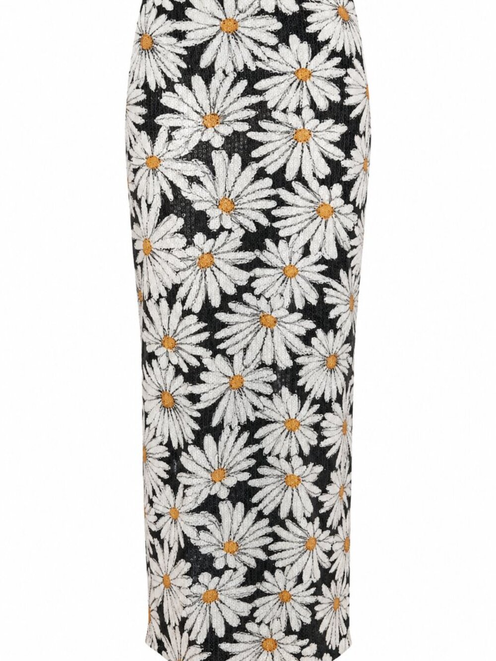 Água de Coco Daisies Sequin Midi Skirt Floral Black White M